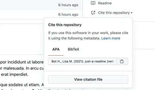 A "Cite this repository" widget on the sidebar, under the "Readme". The widget says "Cite this repository: If you use this software in your work, please cite it using the following metadata." and a "Learn more" link. There are APA and BibTeX citation options, a copy button, and a link back to "View citation file".
