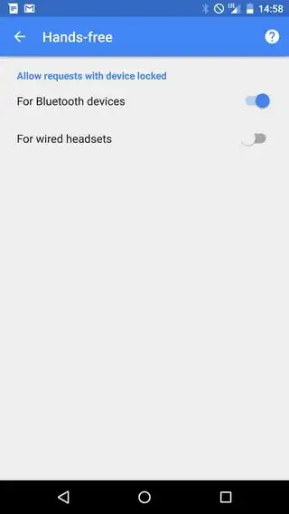 Hands free settings
