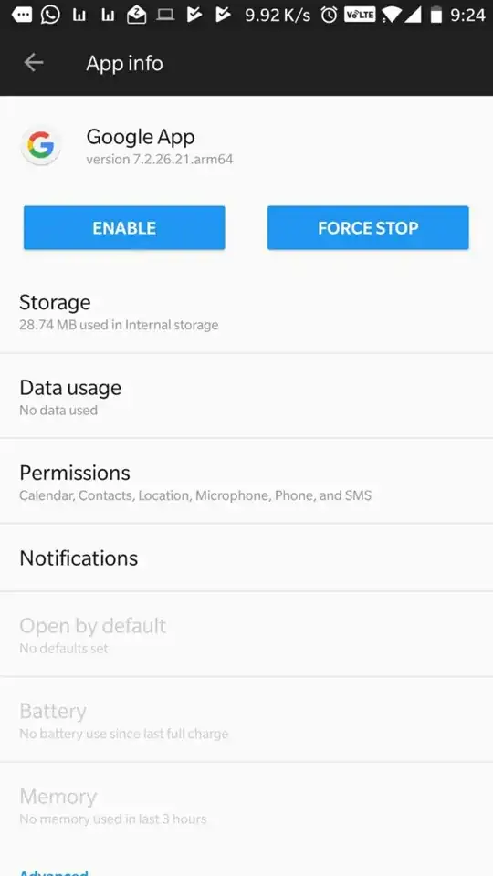 Disabled Google app