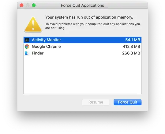 Your system has run out of application memory.