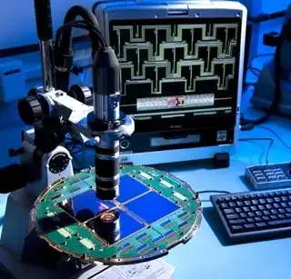 The BICEP2 telescope at the South Pole uses novel technology developed at NASA's Jet Propulsion Laboratory in Pasadena, Calif.  The focal plane shown here is an array of devices that use superconductivity to gather, filter, detect, and amplify polarized light from the cosmic microwave background