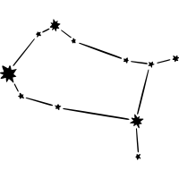 The constellation Gemini depicted as an enclosed rectangular shape, with the stars Castor, Pollux, Alhena and Tejat at each of its four corners. Alhena and Tejat are further joined to the stars Mekbuda and Propus respectively, forming a sort of strange-looking elongated sunfish.
