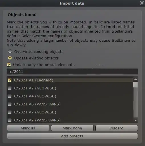 Import data window