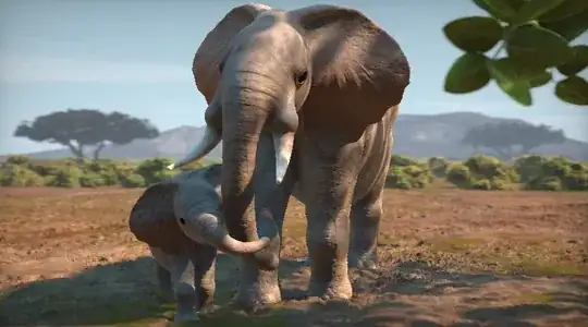 Elephants rendered using signed distance fields, by Íñigo Quilez