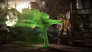 Johnny slides in to land a hit, leaving behind a glowing green trail that looks like multiple instances of himself