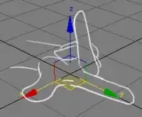 3DS Max's axis gizmo with a right hand drawn over it