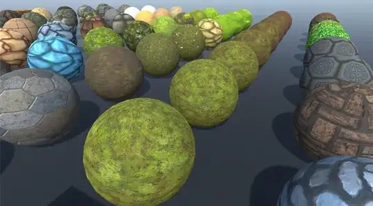 a bunch of spheres with various stone, brick, dirt, and grass textures