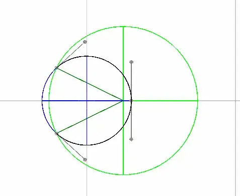 Animation showing a partial circular arc opening out in the same way