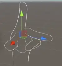 Unity's transform gizmo with a left hand drawn over it