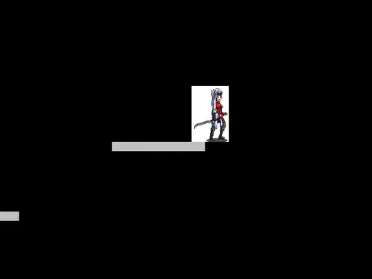 The sprite stands on platform with her sword