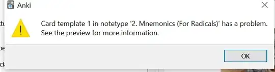 Error message: Card template 1 in notetype '2. Mnemocis (For Radicals)' has a problem. See the preview for more information.