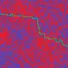 square filled with red and blue dots, with a green wavy line from left to right